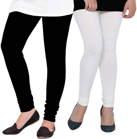 Women Warm Leggings Set Of 2 (Black & White)