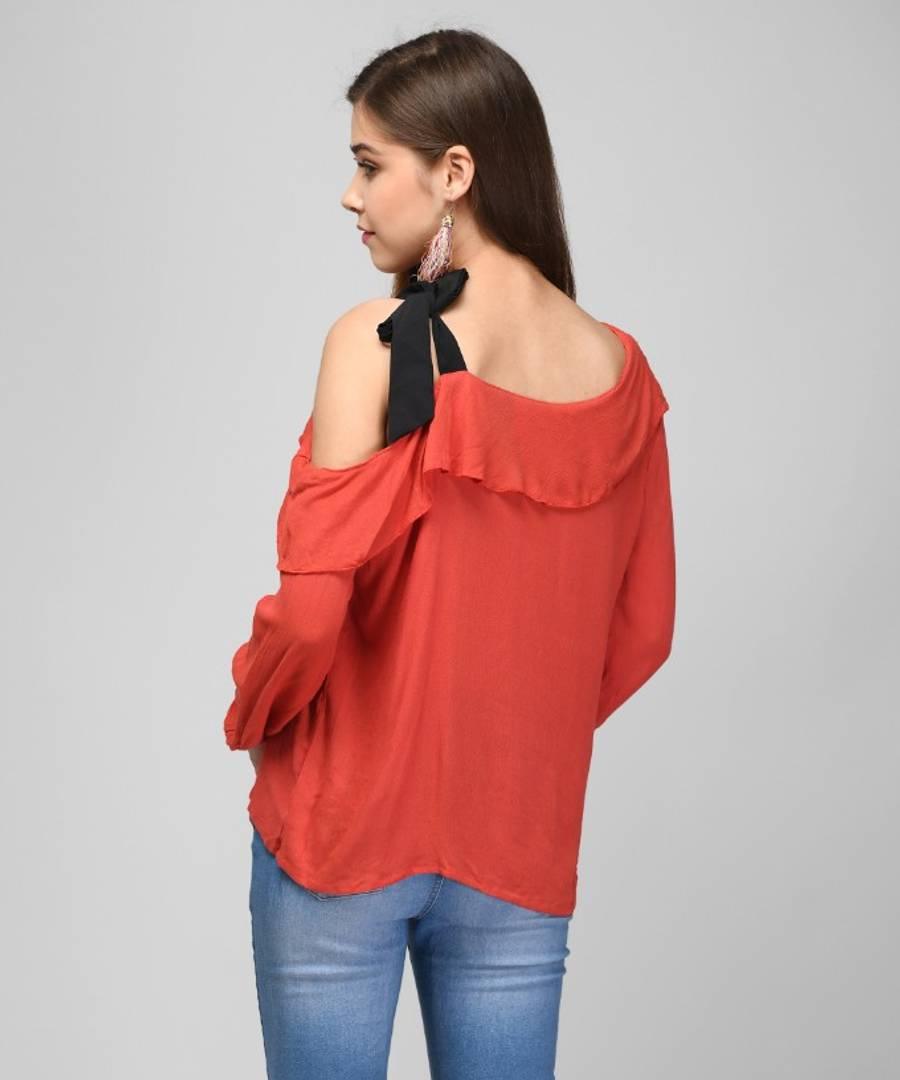 Peach Shoulder With Balloon Sleeve Knit Top