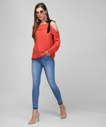 Peach Shoulder With Balloon Sleeve Knit Top