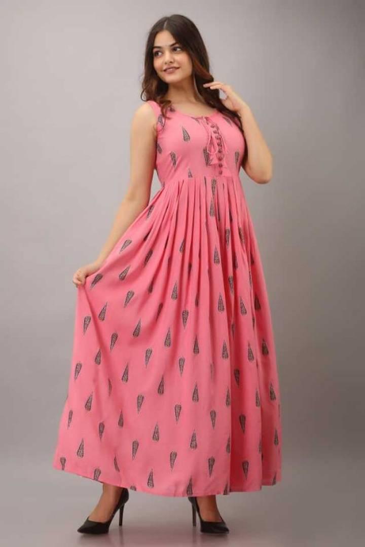 Rayon Printed Sleeveless Ankle Length Anarkali Stitched Ethnic Gown