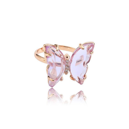 Gold Plated Purple Crystal butterfly Ring Set  For women and Grils.