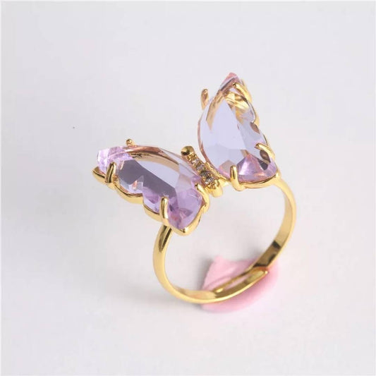 Gold Plated Purple Crystal butterfly Ring Set  For women and Grils.