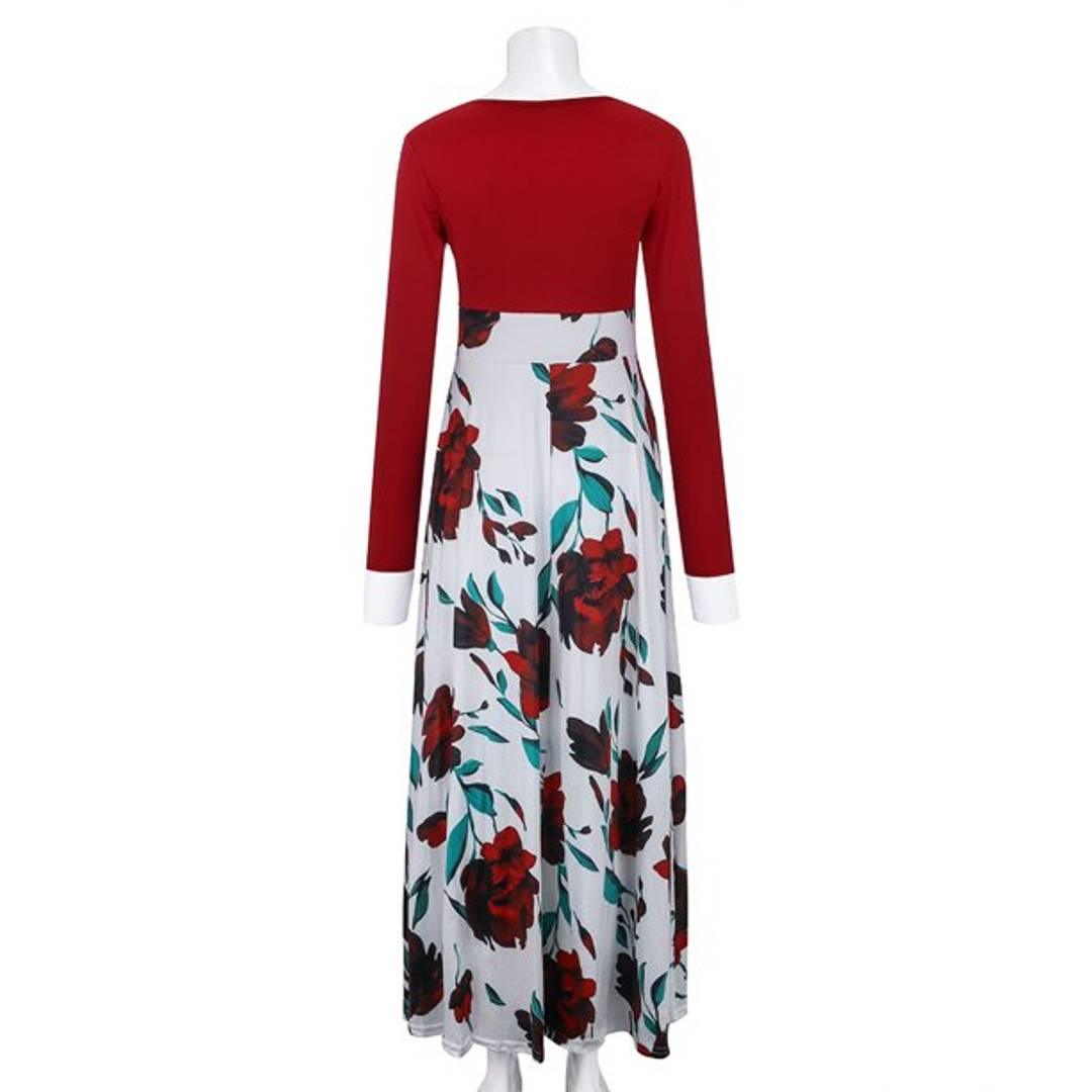 White Dress With Floral Print And Red Upper 0102