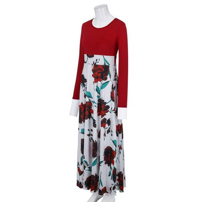 White Dress With Floral Print And Red Upper 0102