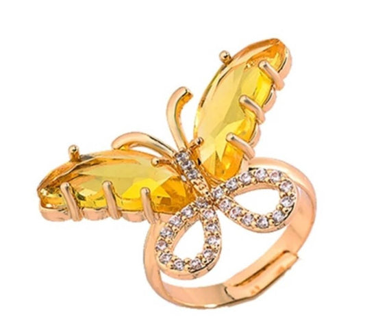 Butterfly crystal ring