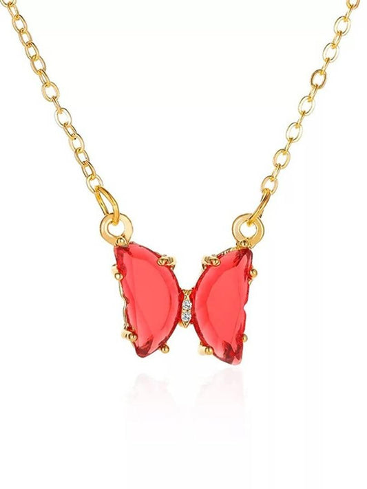 Lovely Gold Plated Crystal Butterfly Pendant Necklace for Women and Girls