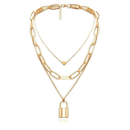 Trendy Lock Chain Design Multi Layered Chain Necklace Jewelry for Girls.