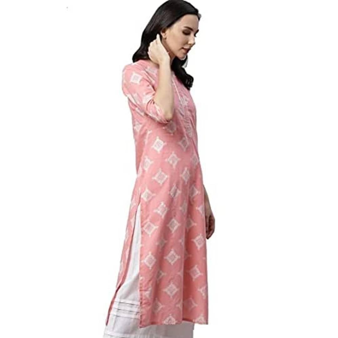 Women's Rayon Printed Straight Kurti (Pink)