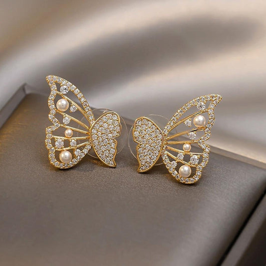 Elegant Cute Zircon Butterfly Stud Earrings