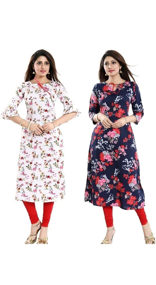 Pretty Crepe Printed Calf Length Straight Kurtis(Buy 1 Get 1 Free) - Luxce.in